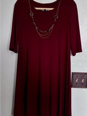 A.K.A Posh Wine-Red Swing Dress